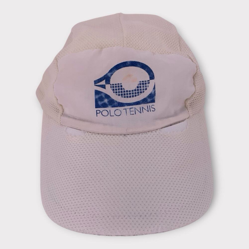 Vintage Polo Ralph Lauren Tennis Mesh Hat **YELLOWED. FADED LOGO. BRIM DAMAGE**